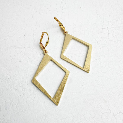 Asymmetrical Diamond Dangle Earrings in Brushed Gold