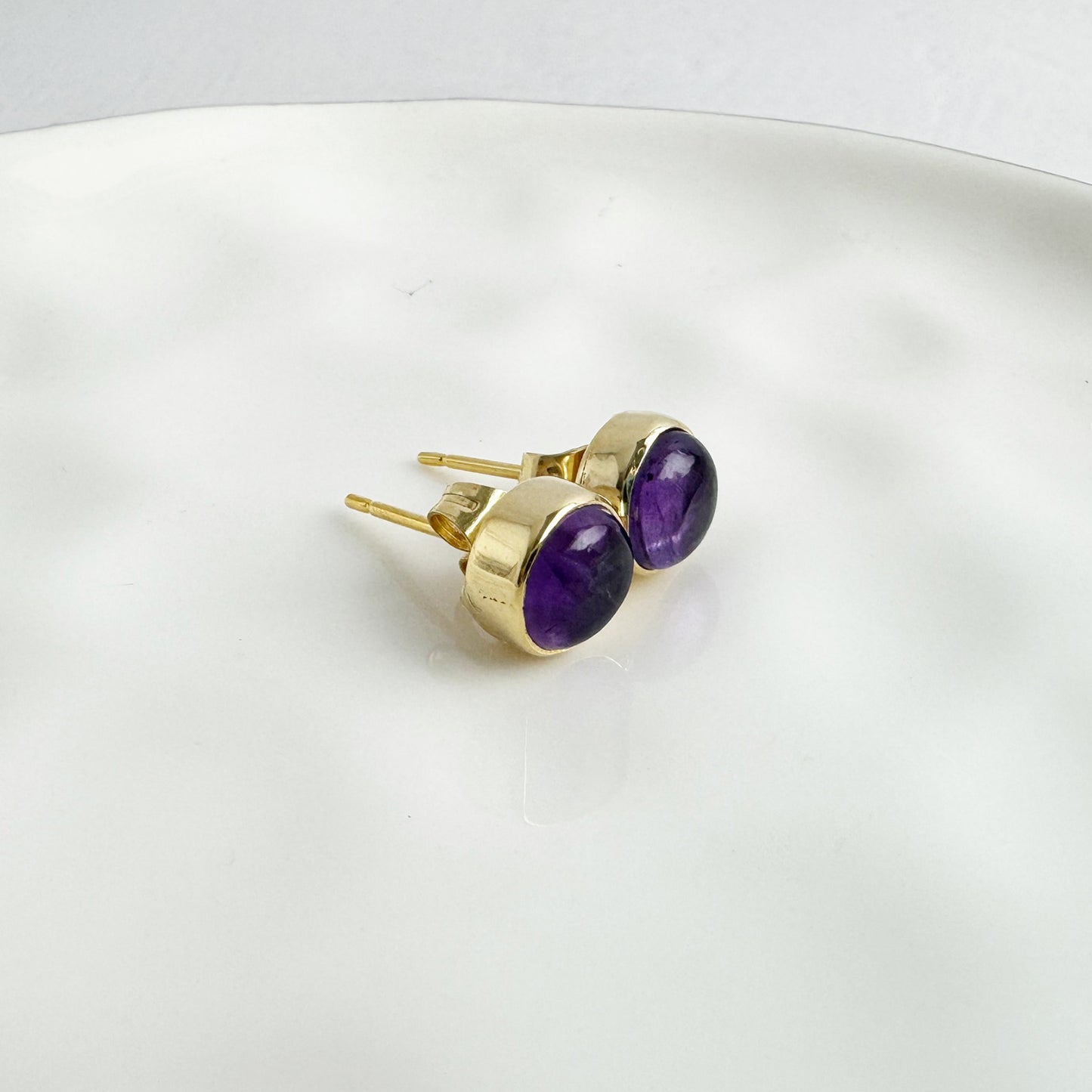 Amethyst Circle Stud Earrings in Gold and Silver