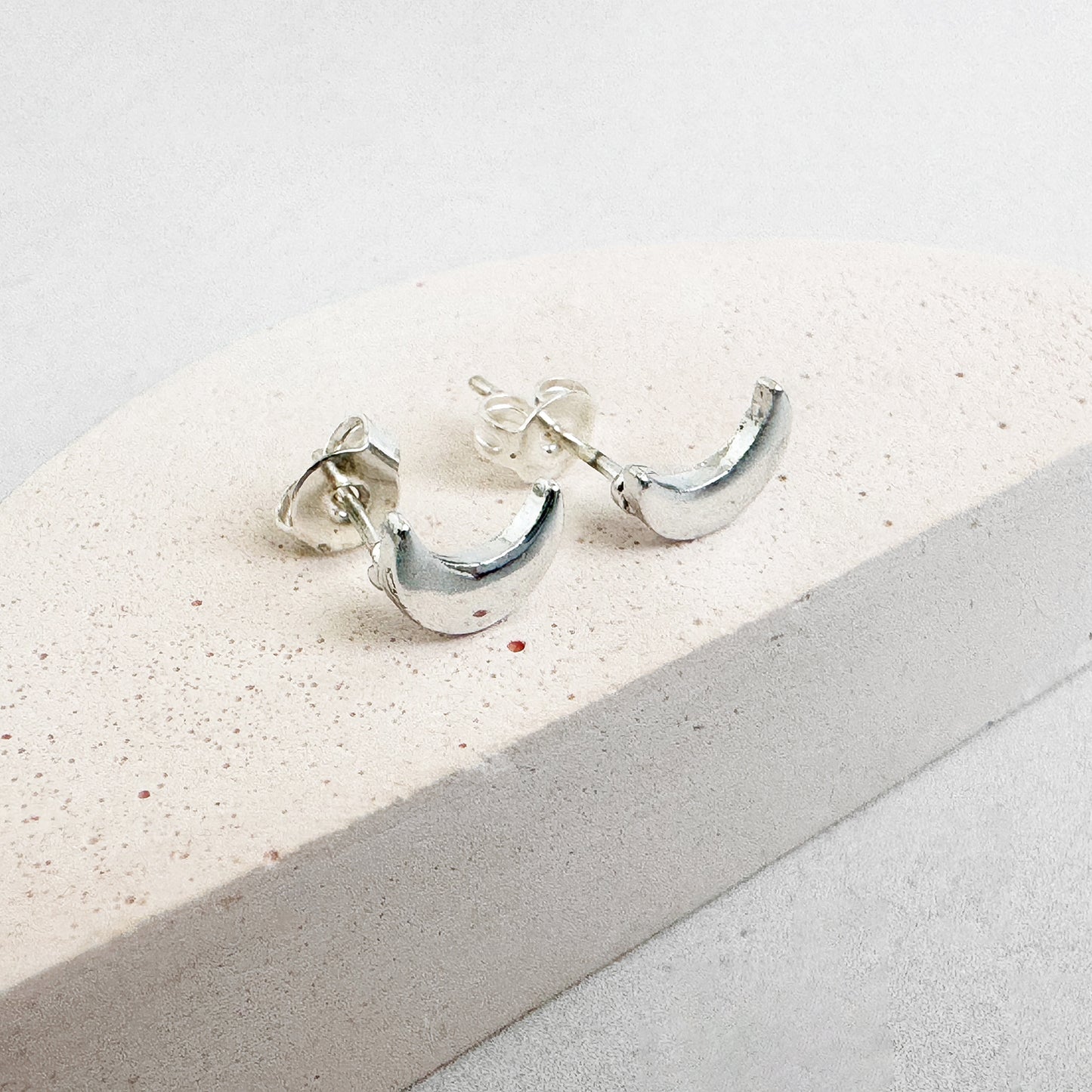 Crescent Moon Stud Earrings in Silver