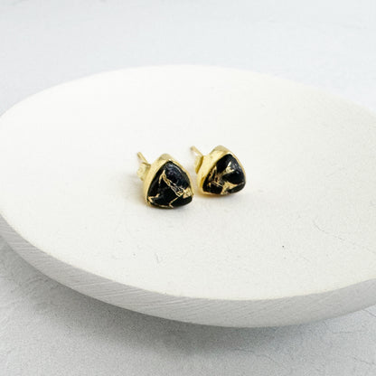 Black Mojave Triangle Stud Earrings in Gold and Silver