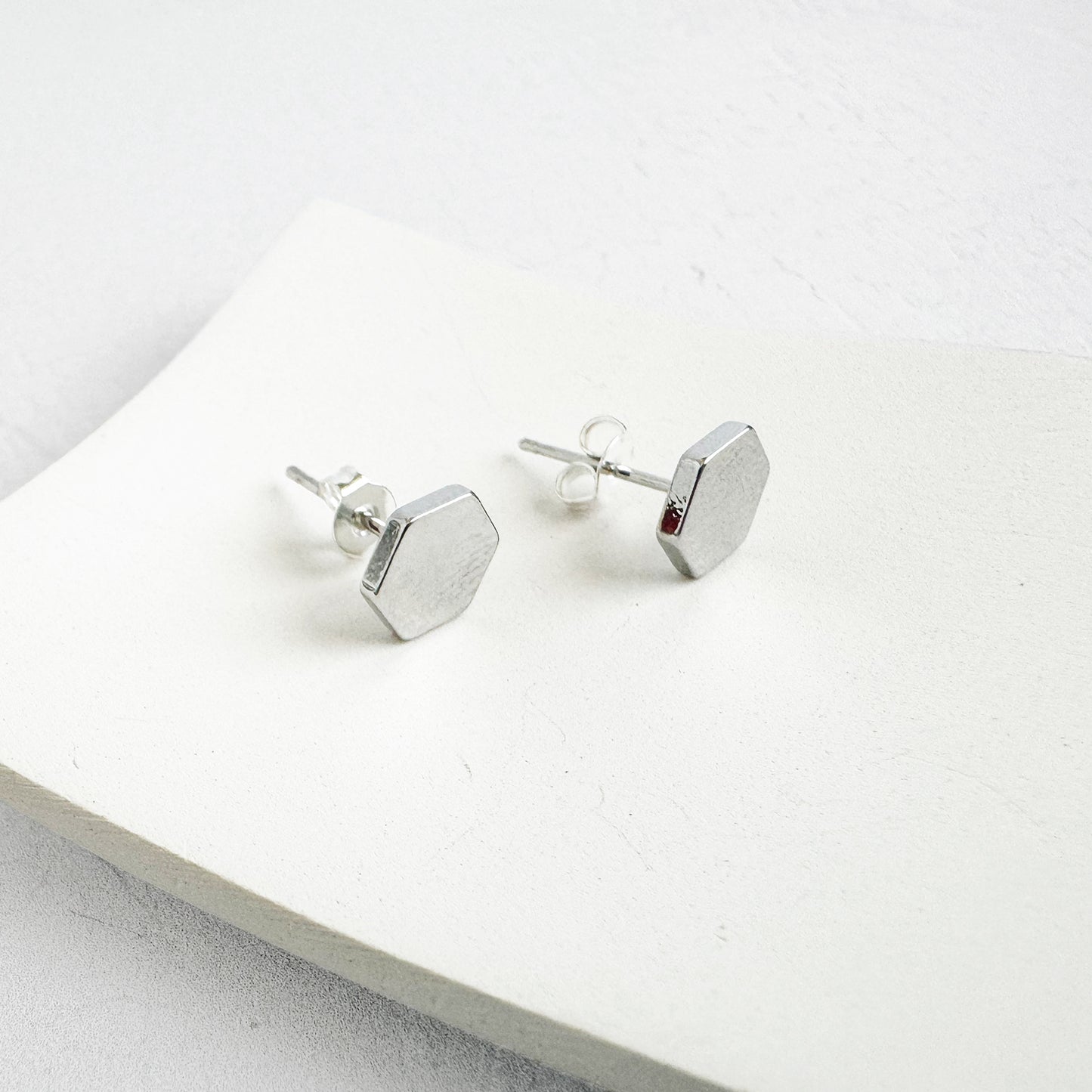 Hexagon Stud Earrings in Silver