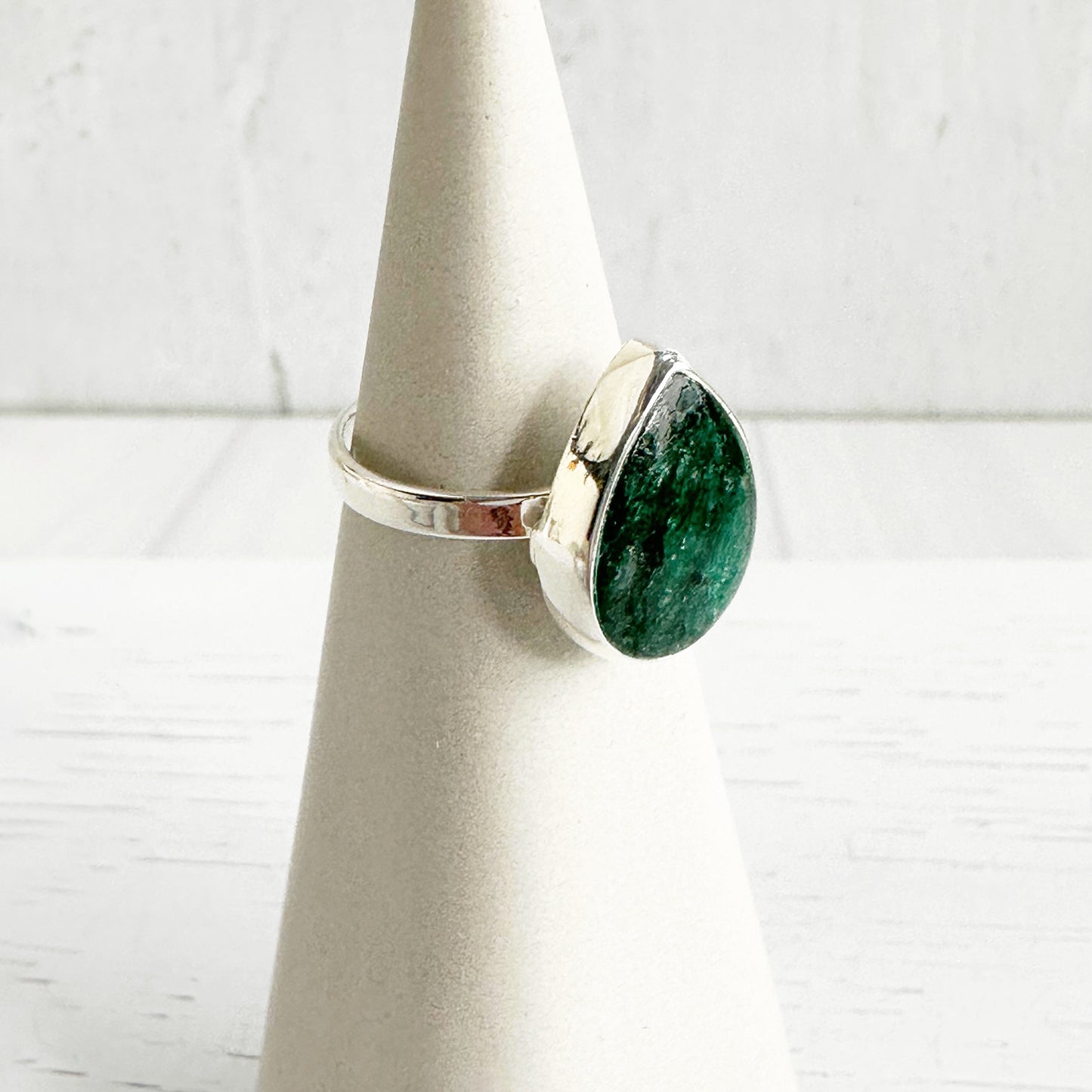 Emerald Teardrop Statement Ring in Gold and Silver