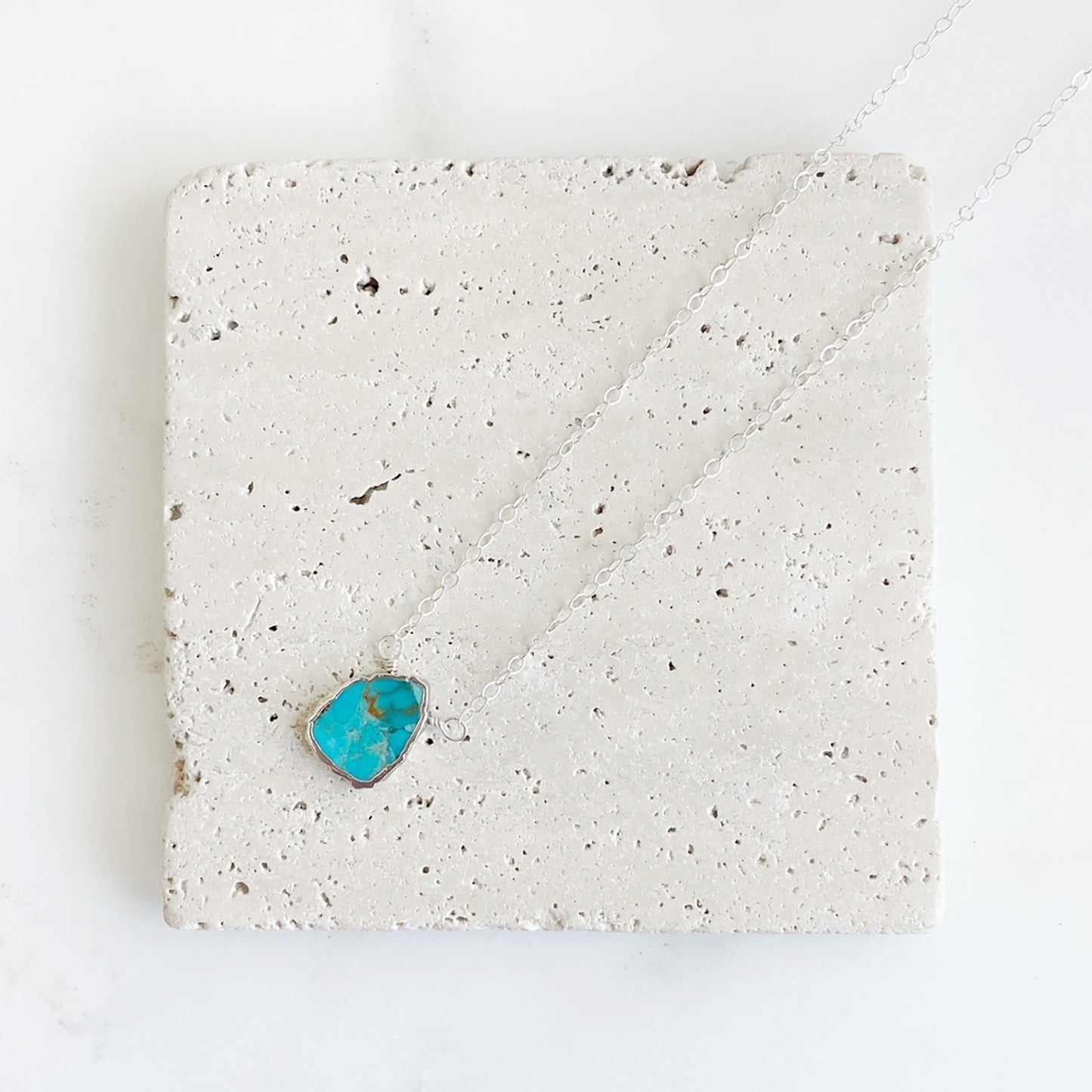 Dainty Turquoise Gemstone Slice Necklace in Sterling Silver