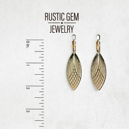 Patterned Marquise Dangle Earrings in Brushed Gold