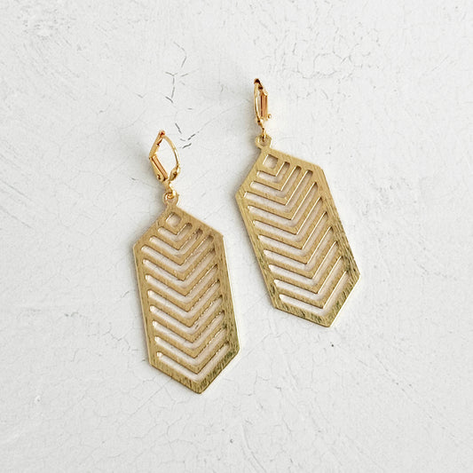 Chevron Dangle Earrings in Brass Gold