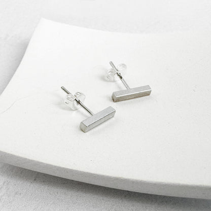 Bar Stud Earrings in Silver