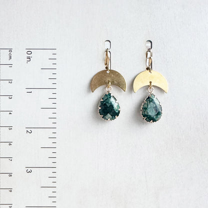 Raw Brass Crescent and Apatite Teardrop Earrings