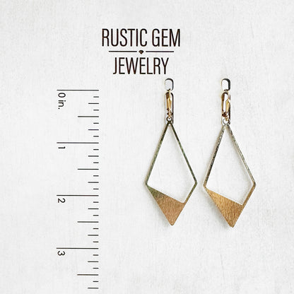 Long Diamond Dangle Earrings in Brushed Gold