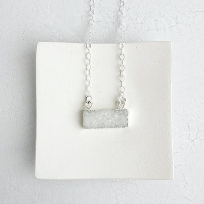 Simple White Druzy Bar Necklace
