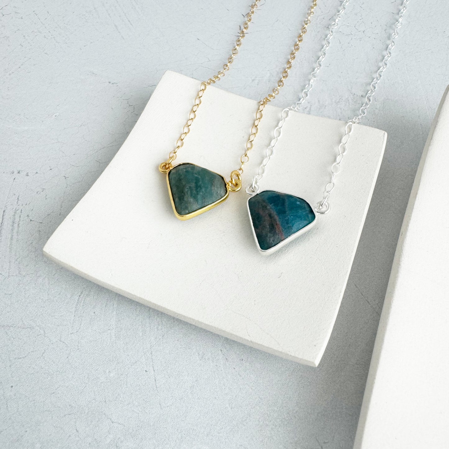 Dainty Triangle Bezel Necklace - Apatite