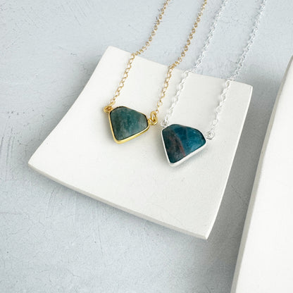 Dainty Triangle Bezel Necklace - Apatite