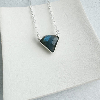 Dainty Triangle Bezel Necklace - Labradorite