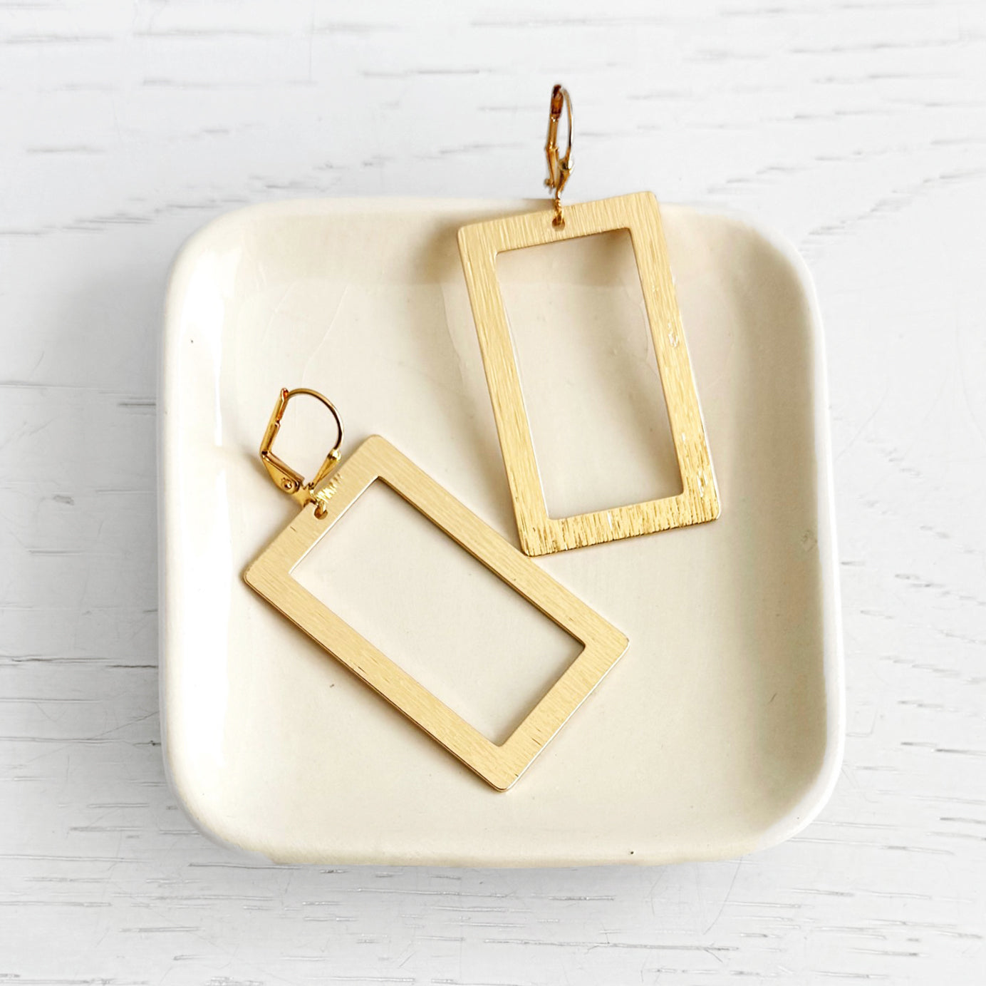 Rectangle Statement Earrings in Brushed Brass Gold