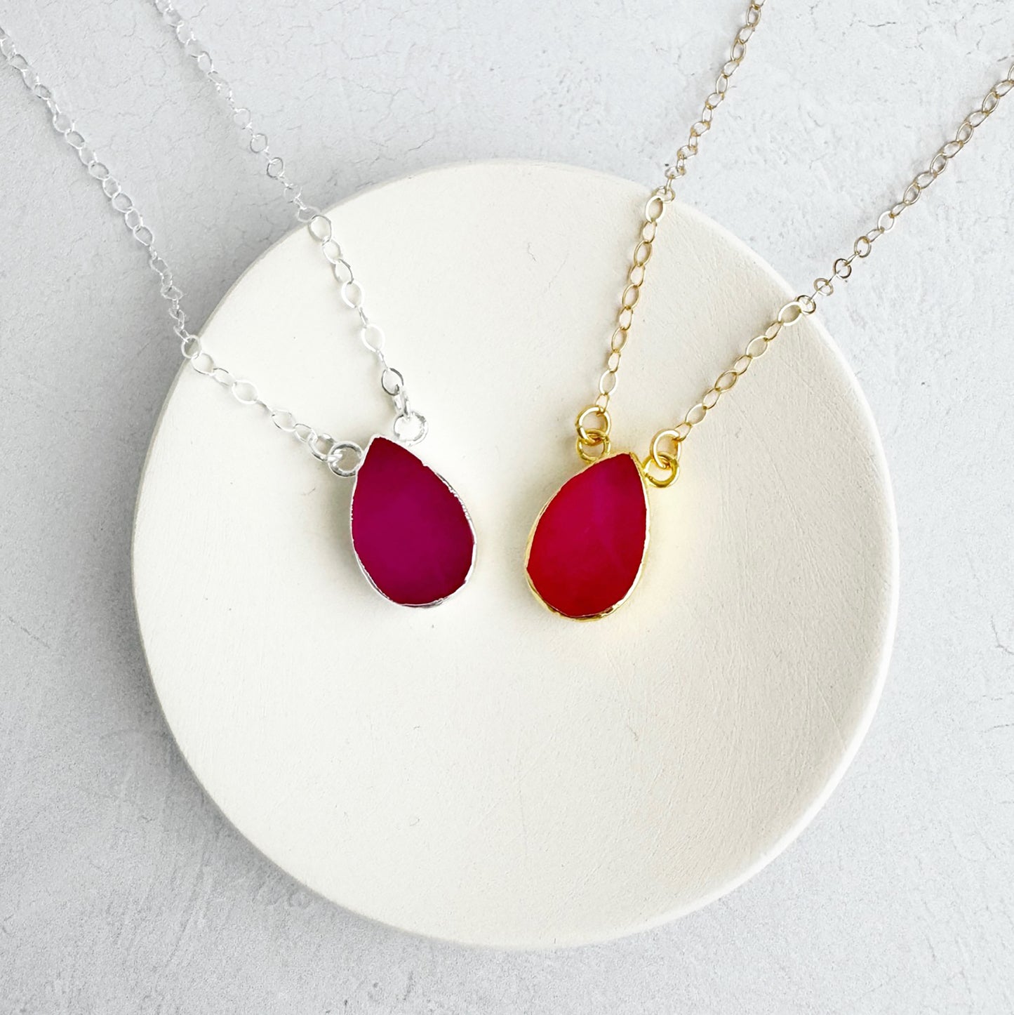 Fuchsia Chalcedony Teardrop Necklace in 14k Gold Filled and Sterling Silver