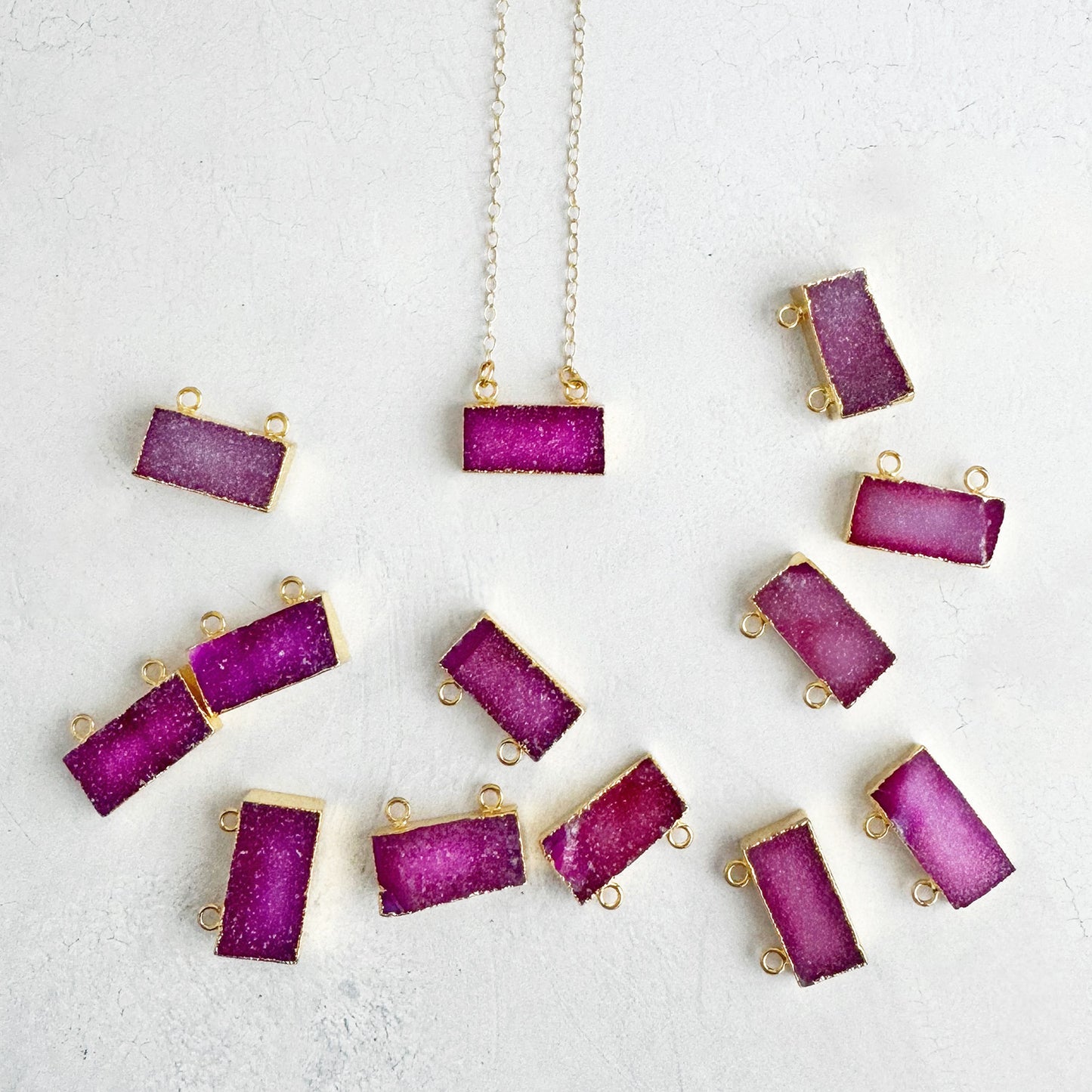 Fuchsia Druzy Bar Necklace in 14k Gold Filled and Sterling Silver