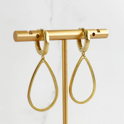 Open Teardrop Statement Huggie Earrings in Brass Gold