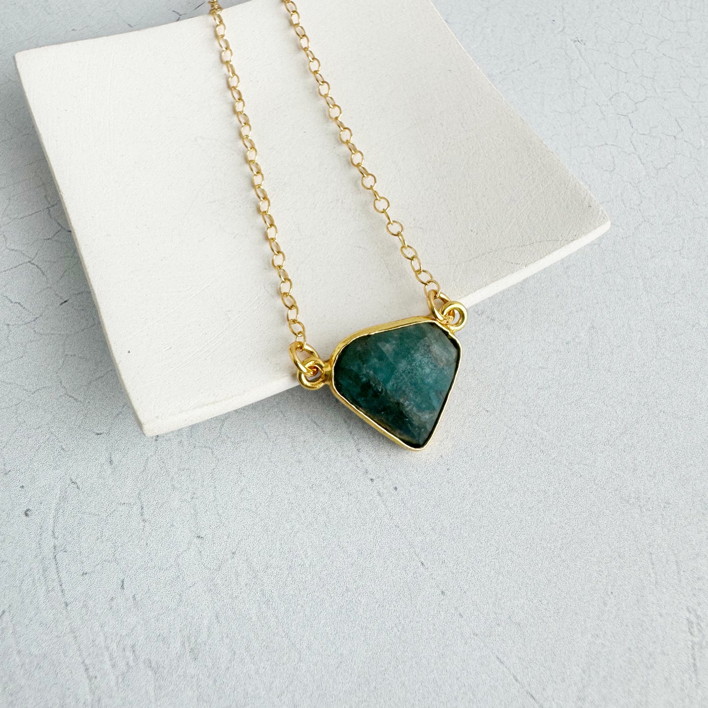 Dainty Triangle Bezel Necklace - Apatite
