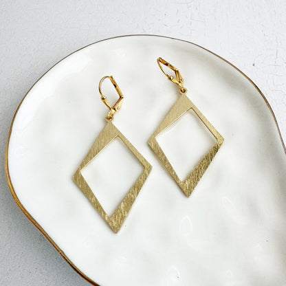 Asymmetrical Diamond Dangle Earrings in Brushed Gold