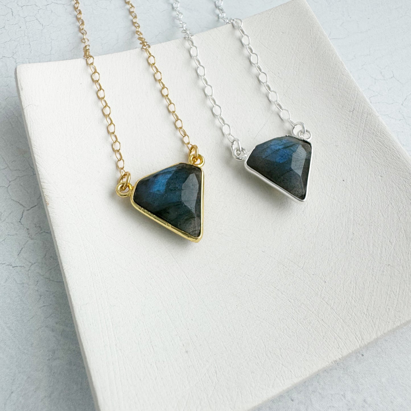 Dainty Triangle Bezel Necklace - Labradorite