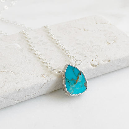 Dainty Turquoise Gemstone Slice Necklace in Sterling Silver