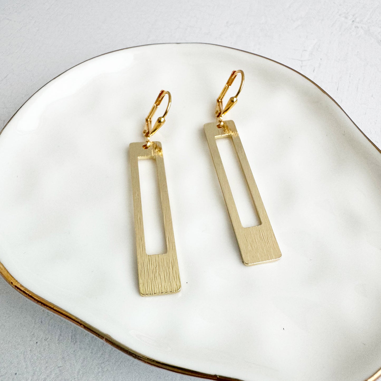 Rectangle Dangle Earrings in Brushed Gold