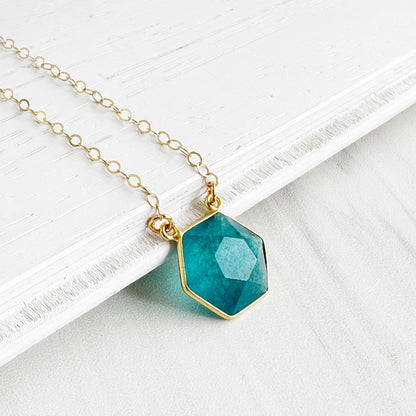 Apatite Hexagon Layering Necklace in Gold and Silver