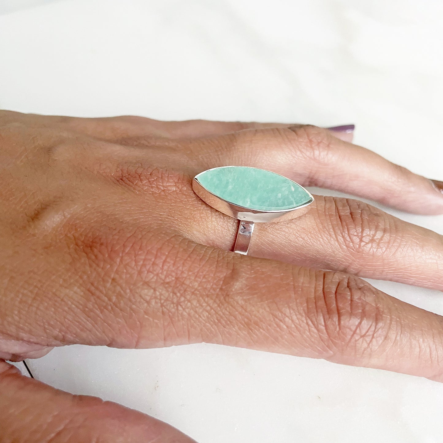 Teal Mojave Marquise Statement Ring in Gold and Silver