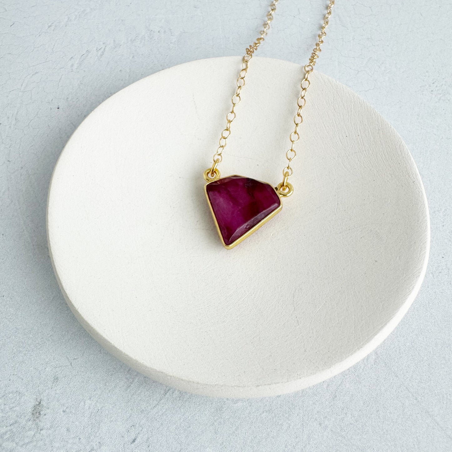 Dainty Triangle Bezel Necklace - Ruby