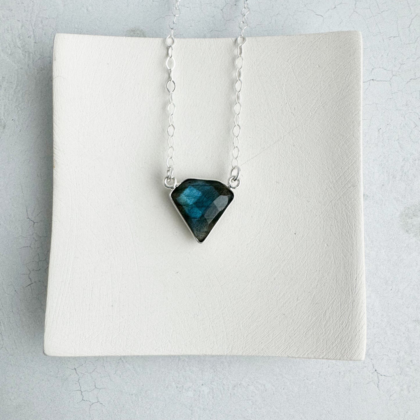 Dainty Triangle Bezel Necklace - Labradorite