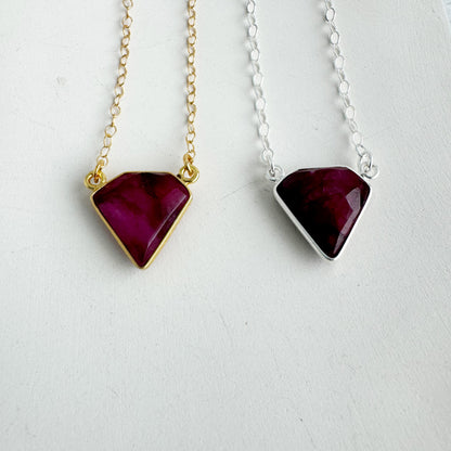 Dainty Triangle Bezel Necklace - Ruby
