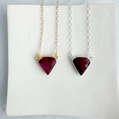 Dainty Triangle Bezel Necklace - Ruby