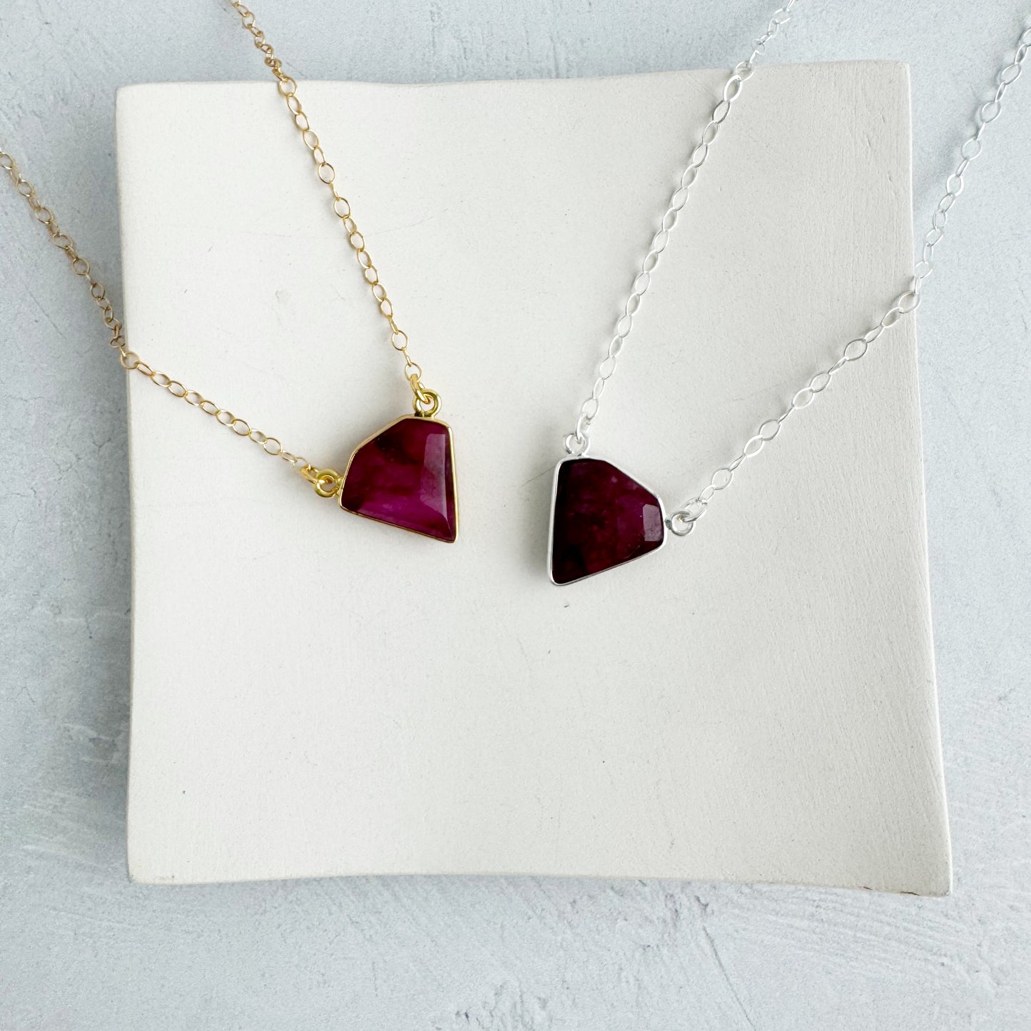 Dainty Triangle Bezel Necklace - Ruby