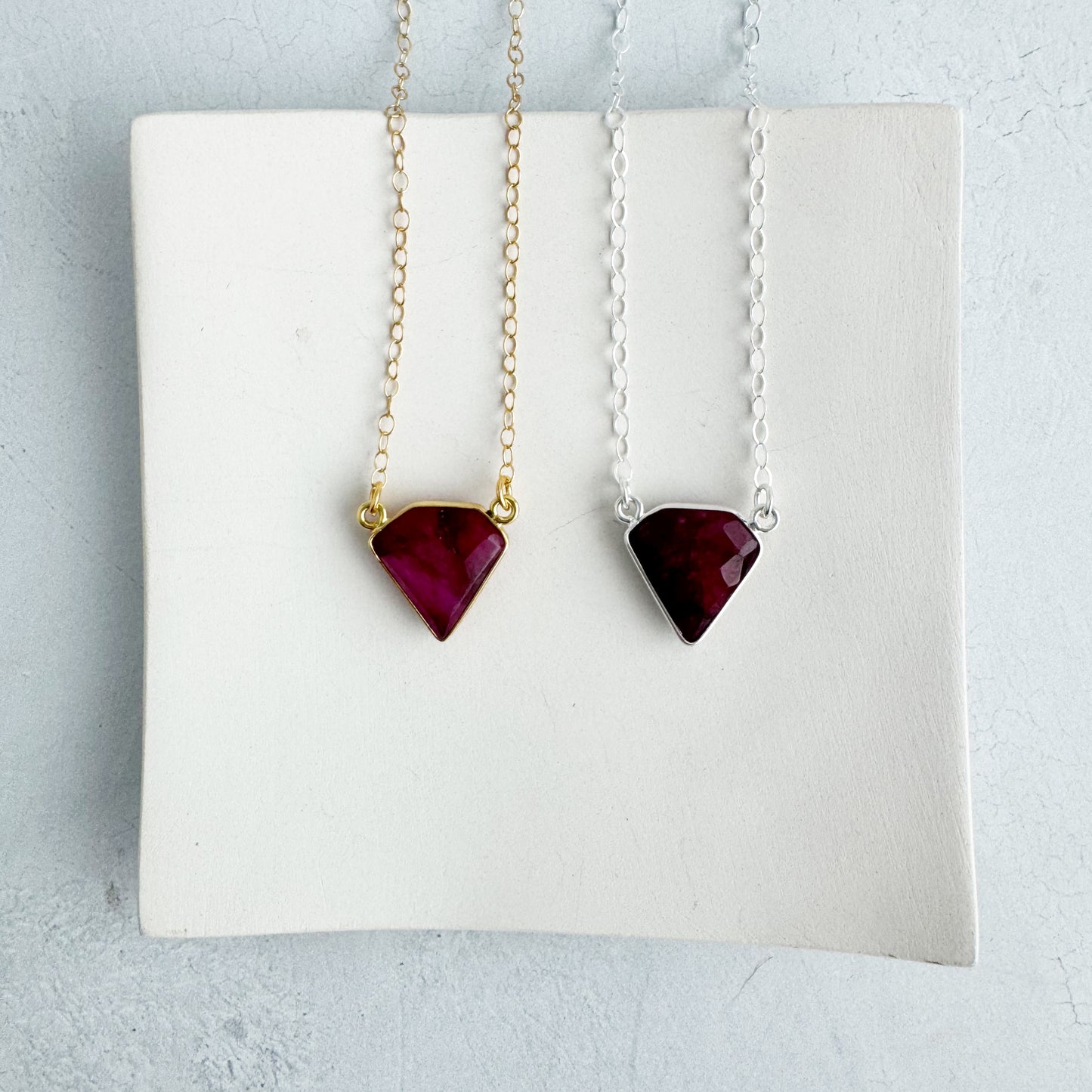Dainty Triangle Bezel Necklace - Ruby