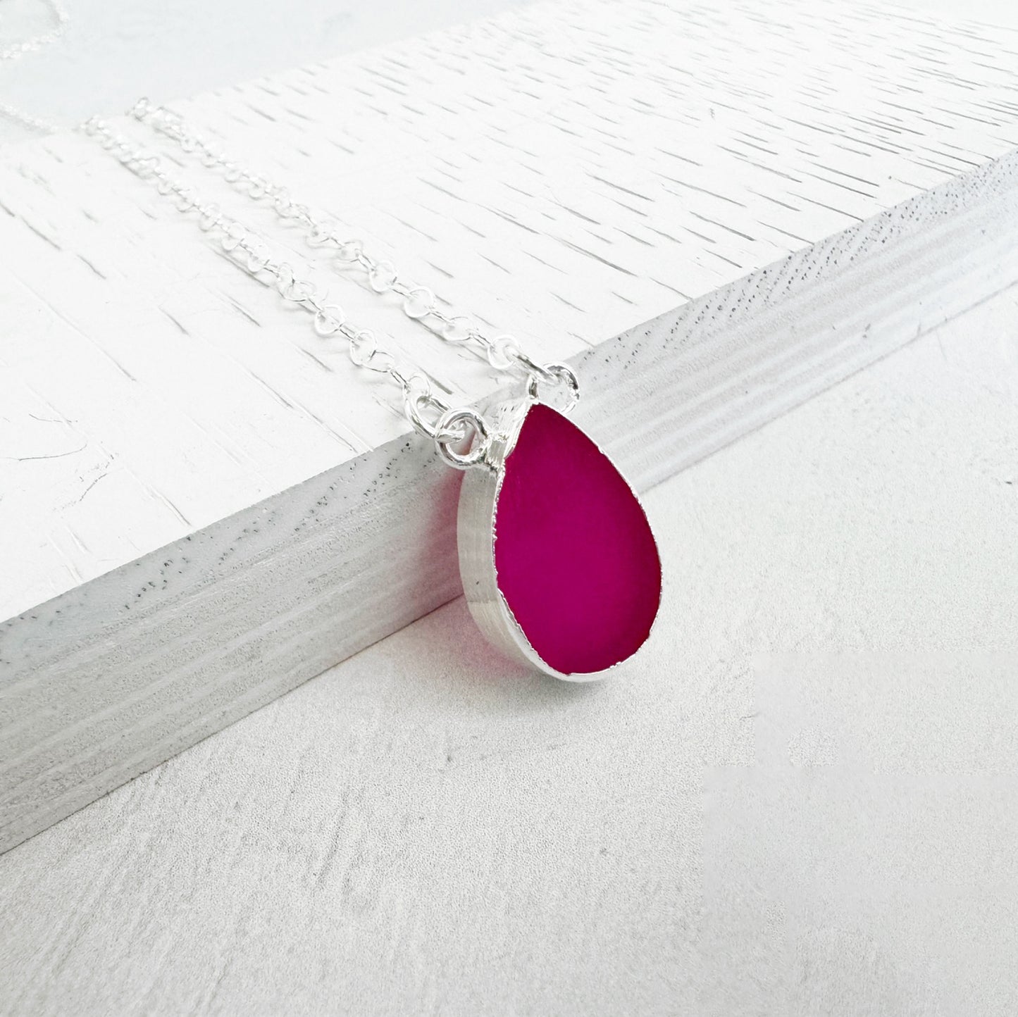 Fuchsia Chalcedony Teardrop Necklace in 14k Gold Filled and Sterling Silver