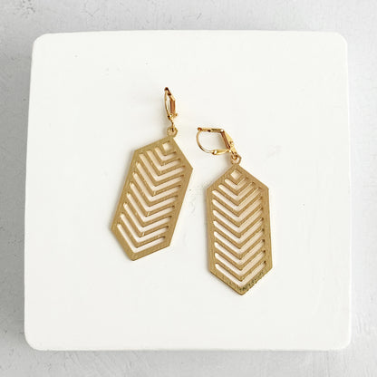 Chevron Dangle Earrings in Brass Gold