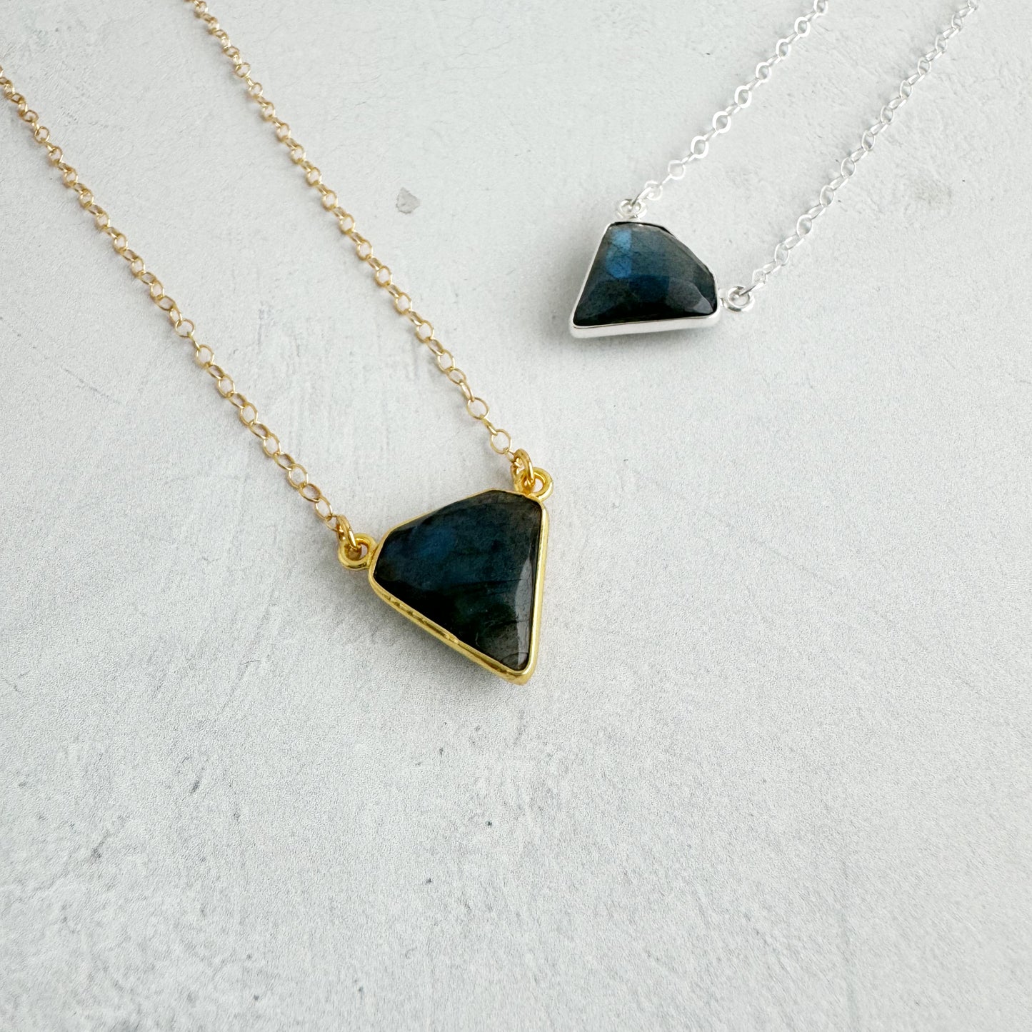 Dainty Triangle Bezel Necklace - Labradorite