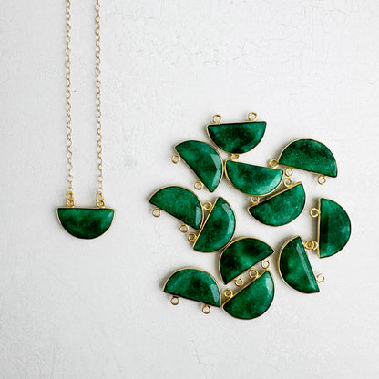 Small Half Moon Crescent Necklace - Raw Emerald