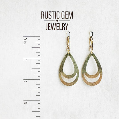 Double Teardrop Dangle Earrings in Brushed Gold