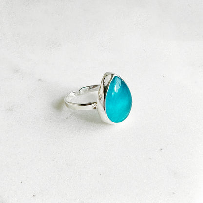 Light Apatite Teardrop Statement Ring in Gold and Silver