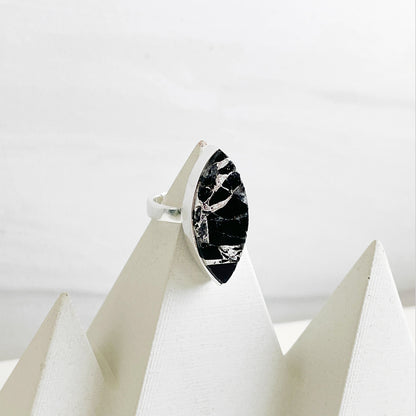 Black Mojave Marquise Statement Ring in Silver