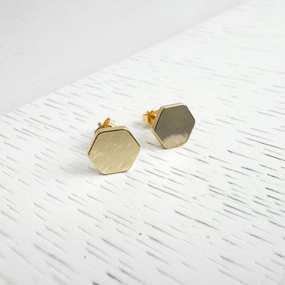 Hexagon Stud Earrings in 18k Gold Plating