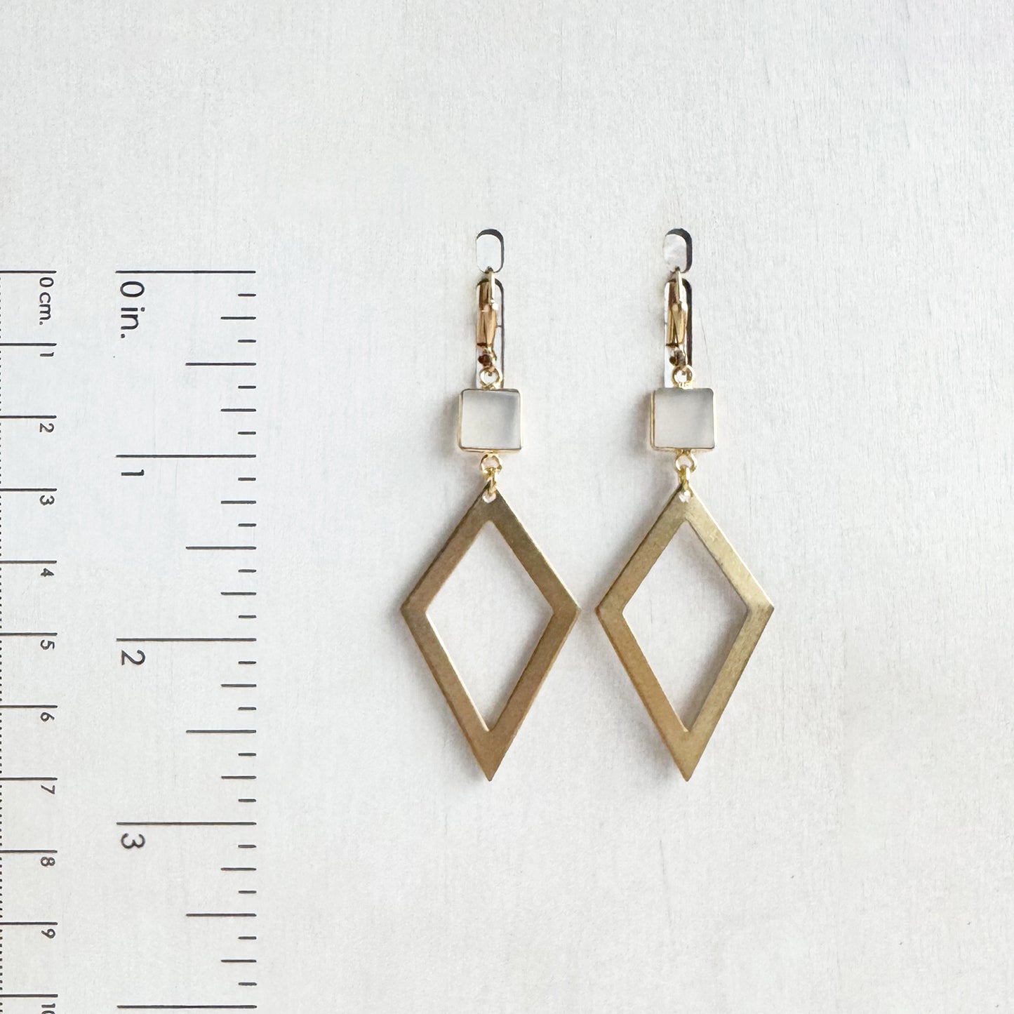 Raw Brass Diamond and White Onyx Statement Earrings