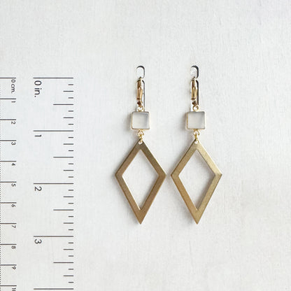 Raw Brass Diamond and White Onyx Statement Earrings
