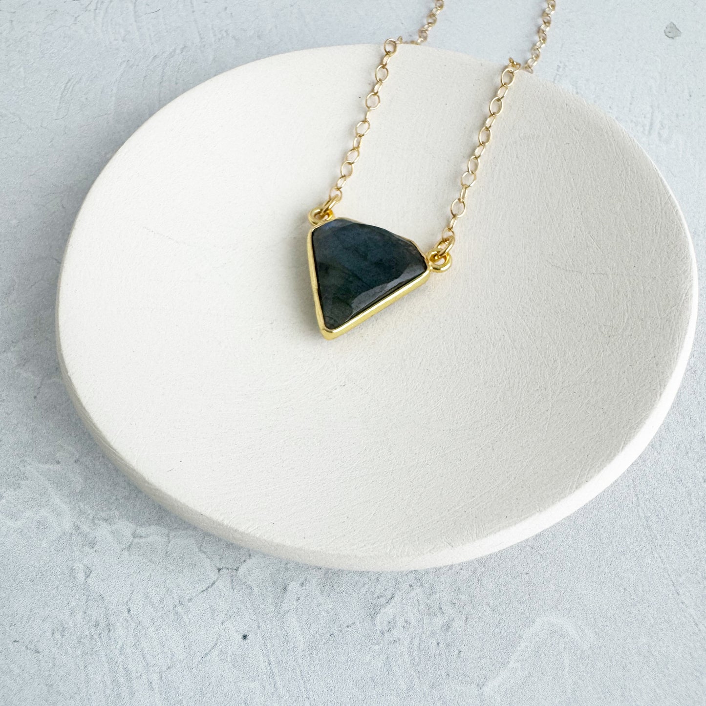Dainty Triangle Bezel Necklace - Labradorite