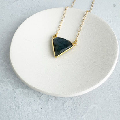 Dainty Triangle Bezel Necklace - Labradorite
