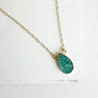 Amazonite Teardrop Necklace in 14k Gold Filled and Sterling Silver