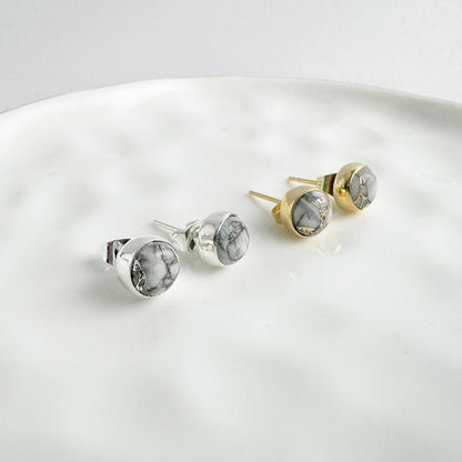 White Mojave Circle Stud Earrings in Gold and Silver