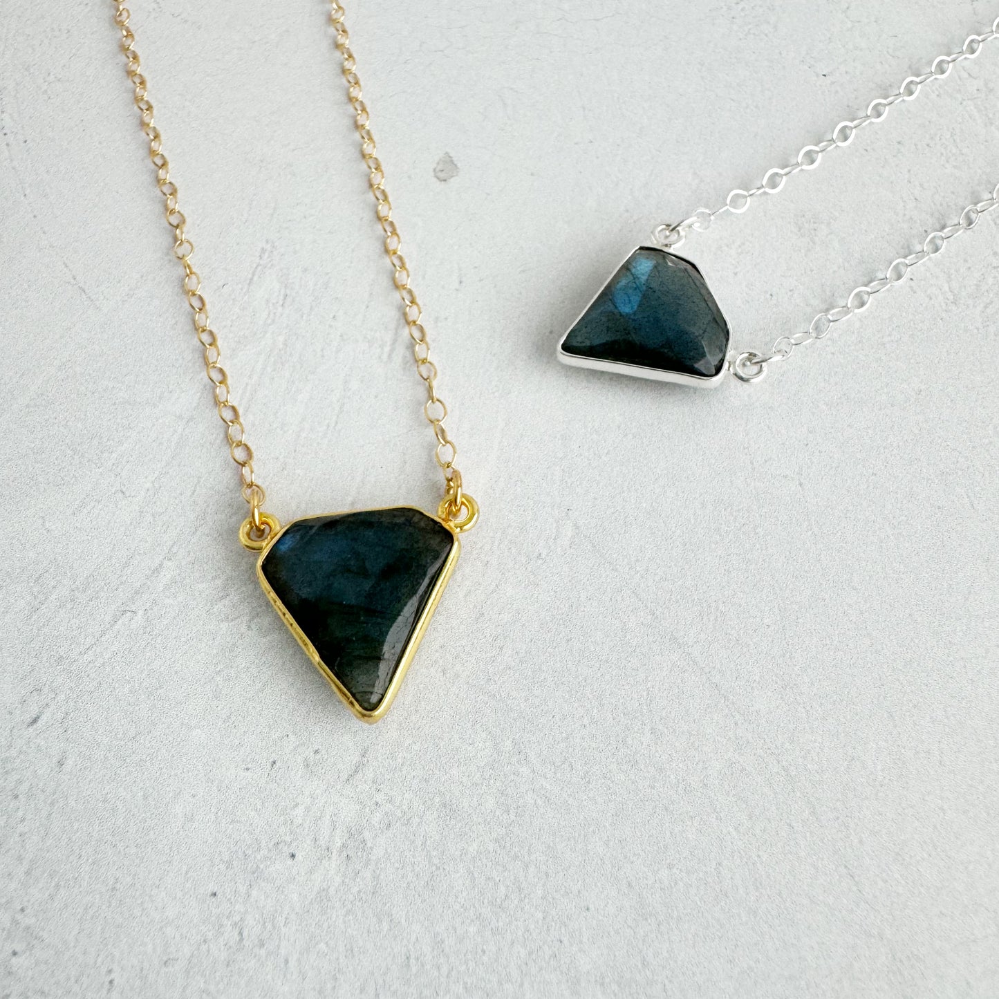 Dainty Triangle Bezel Necklace - Labradorite