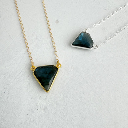 Dainty Triangle Bezel Necklace - Labradorite