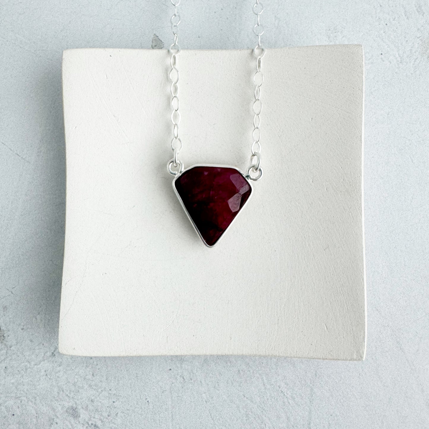 Dainty Triangle Bezel Necklace - Ruby